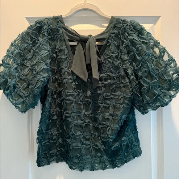 Anthropologie Sarah Hann green blouse with tie back - size small - Picture 3 of 6